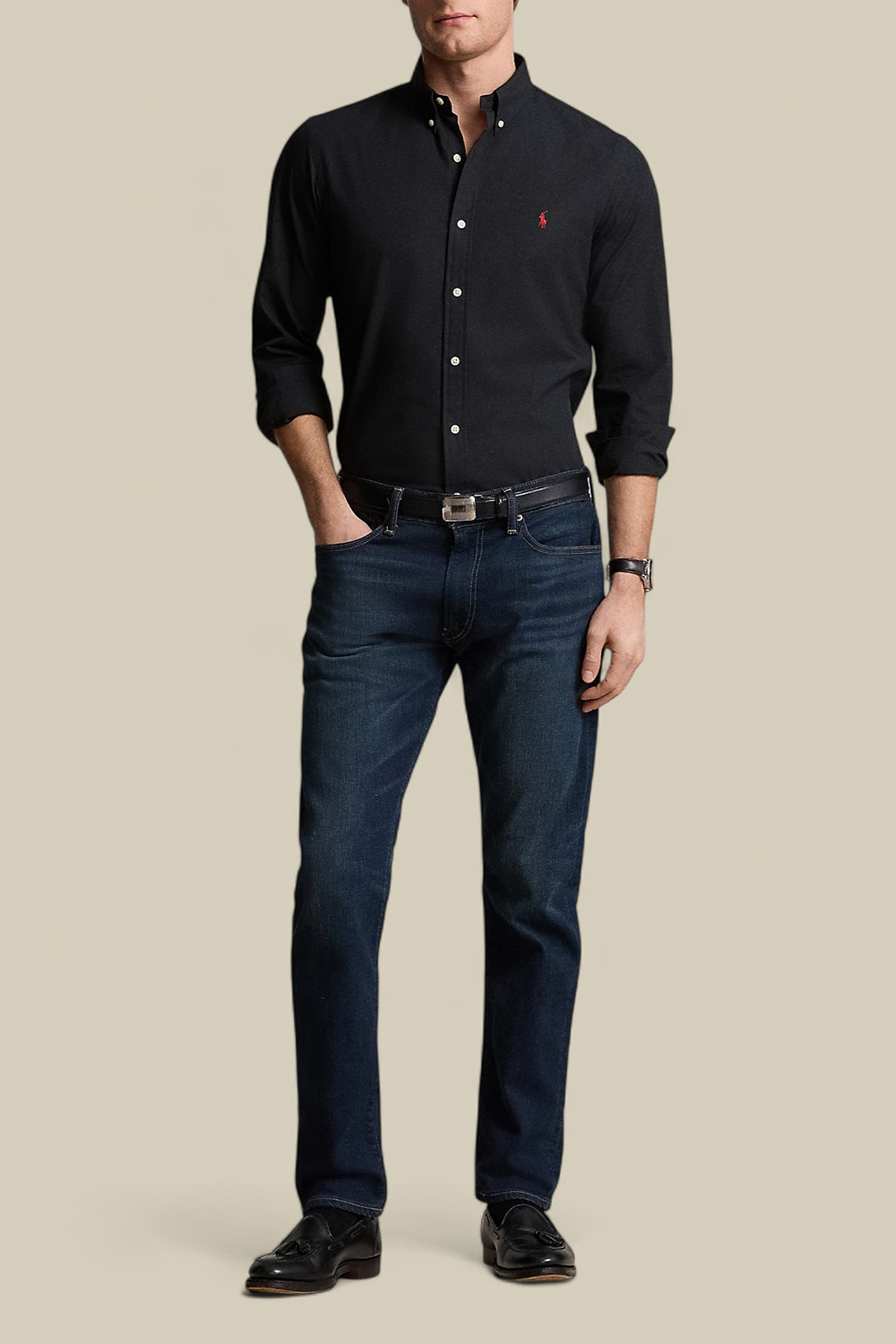 תמונת כל הלוק של חולצת כפתורים סלים פיט